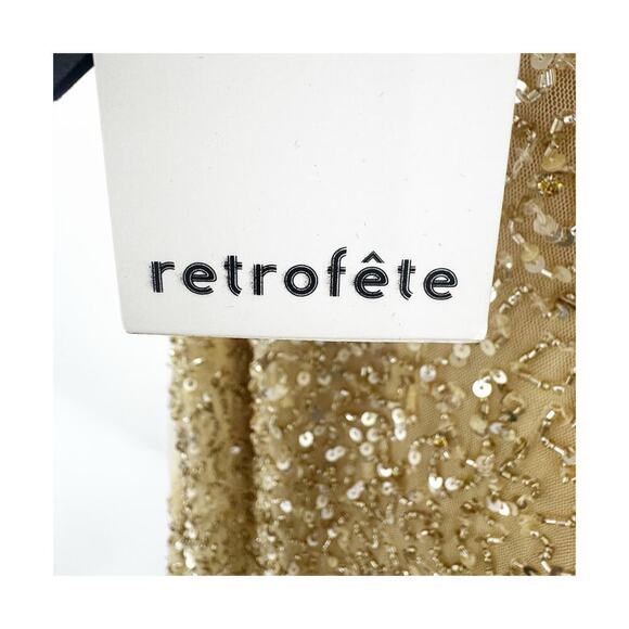 Retrofete Billie Sequin Midi V Neck Body Cone Dress Gold Cream Size XL NWT - Picture 8 of 11